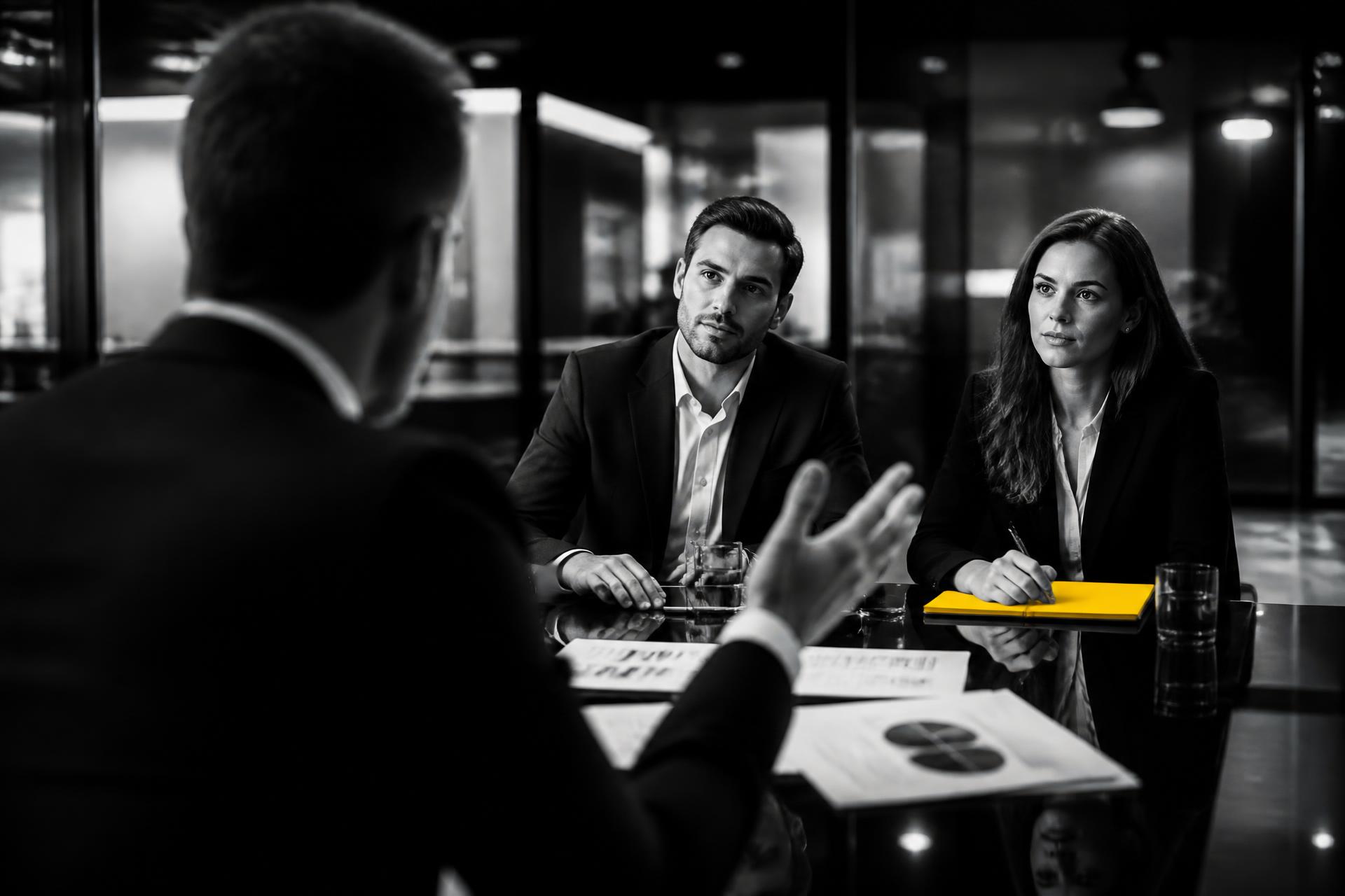 A business leader explaining strategy to colleagues in a meeting room