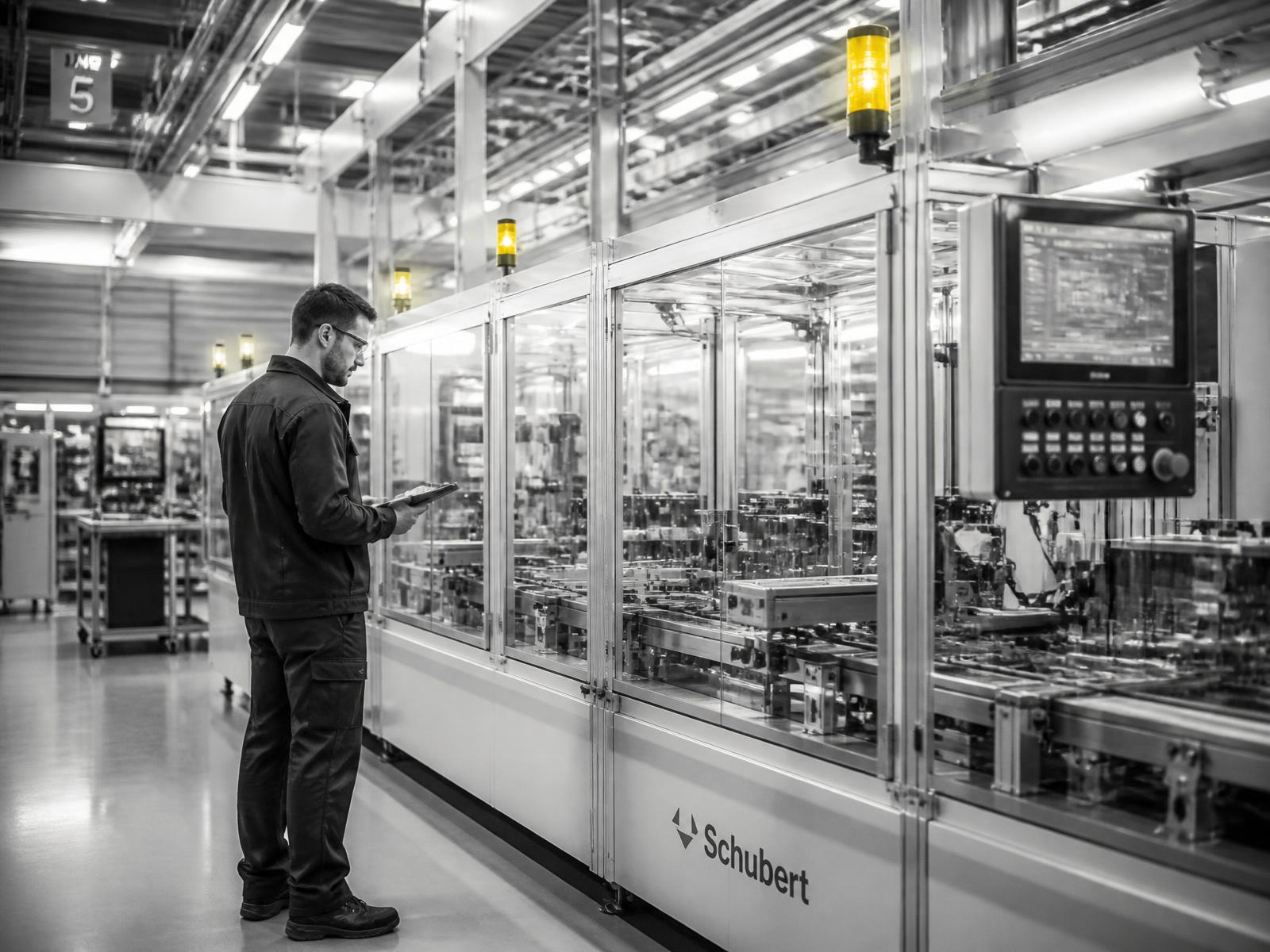 Operator monitoring an automated production line